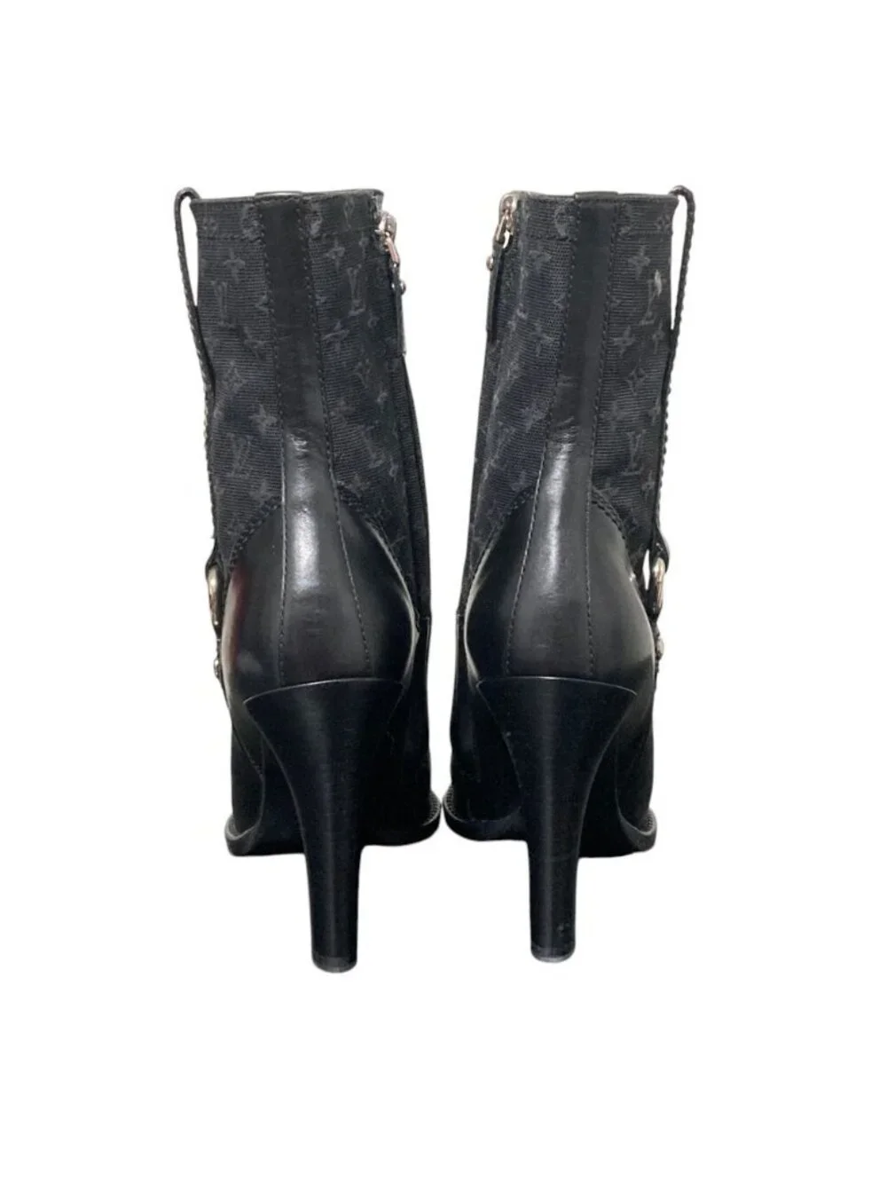 Louis Vuitton Monogram Mini Leather Trim Side Zip Short Boots Black
